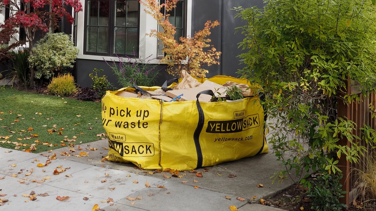 A Large Yellowsack filled with renovation debris
